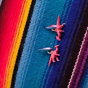 Unique handmade Pink Parasaurolophus Dinosaur earrings